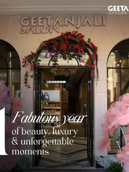 One fabulous year in Ludhiana. The beautiful floral decorations at our salon entrance mark a year of beauty, luxury, and unforgettable moments.