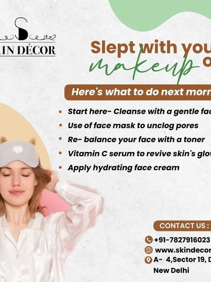 We've all been there. If you accidentally slept with your makeup on, here's what to do the next morning. Start with a gentle cleanse, use a mask to unclog pores, rebalance with a toner, and apply a Vitamin C serum and hydrating cream.