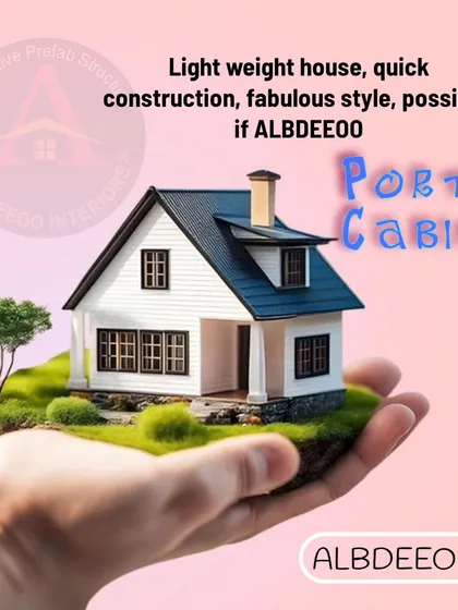 "Light weight house, quick construction, fabulous style, possible, if ALBDEEOO." This graphic encapsulates our core promise: delivering stylish prefab homes efficiently.