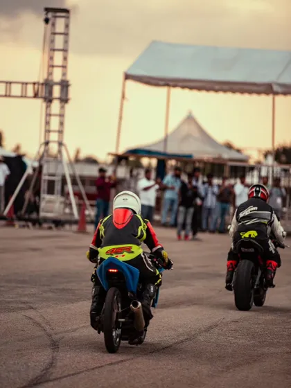 Two riders head back to the paddock after a run, a common sight at our events.