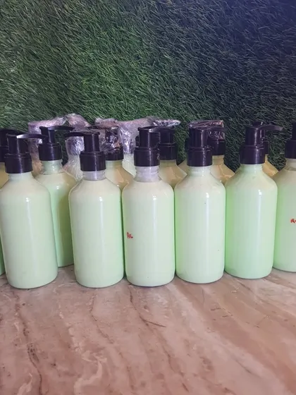 A batch of our body lotion, ready to be shipped for a rebranding order. We can produce our handmade products in bulk for other businesses.