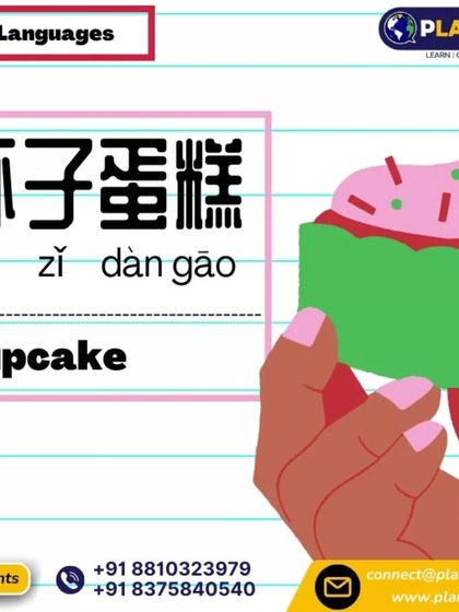 A simple vocabulary card teaching you how to say 'Cupcake' in Mandarin Chinese (bēi zǐ dàn gāo).