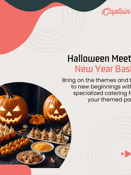 I bring the themes and toasts to your specialized parties. This image, featuring Halloween pumpkins and New Year's treats, highlights my ability to cater to themed events like Halloween meets and New Year bashes.