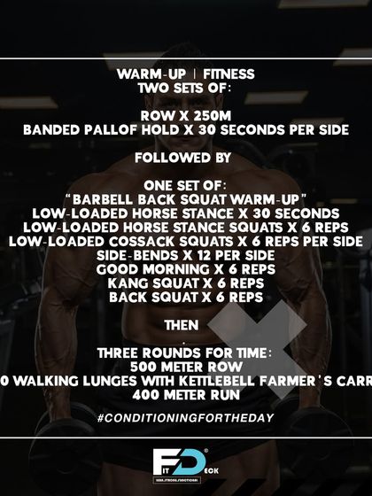 Here is a sample conditioning workout for the day. We provide structured, challenging routines that combine warm-ups, strength work, and metabolic conditioning to get you results.