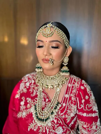 A close-up of the timeless royal bride look for Tanya. The focus was on creating flawless skin, defined eyes, and a majestic presence for her wedding ceremony.