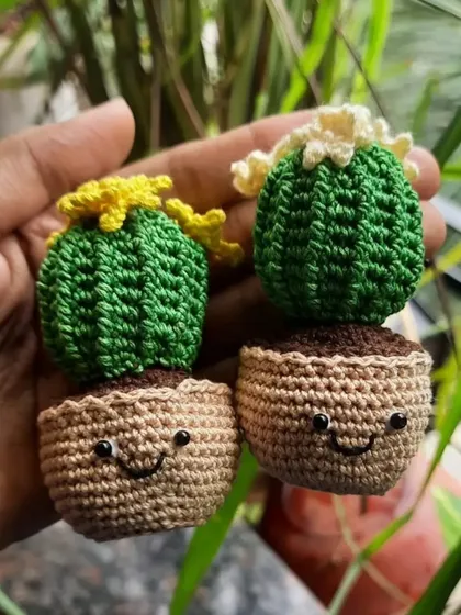 Another style of my flowering cacti, with different pot and flower colors. I love how versatile these little plant designs can be.