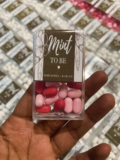 "Mint to be!" These cute, personalized tic-tac boxes are a fun and popular wedding favor, perfect for giving guests a little something sweet.