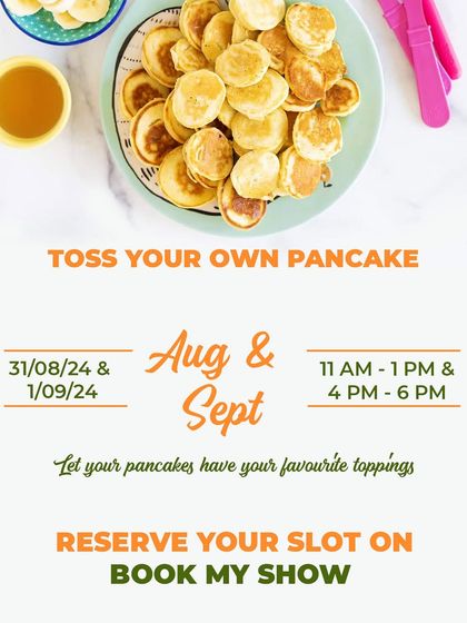 This poster for our August and September pancake events features adorable mini pancakes, perfect for topping and sharing.