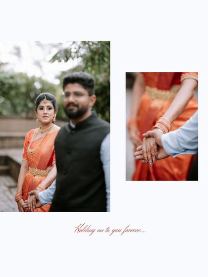 Holding on to you forever. This collage combines a wider shot of the couple with a close-up of their hands, emphasizing their unbreakable bond.