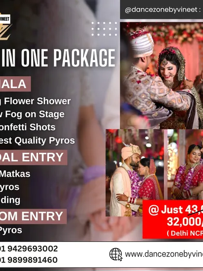 Our all-in-one entry package is designed for a grand wedding. It includes effects for the Jaimala, a special setup for the bridal entry, and pyros for the groom's entrance, all at a special price.