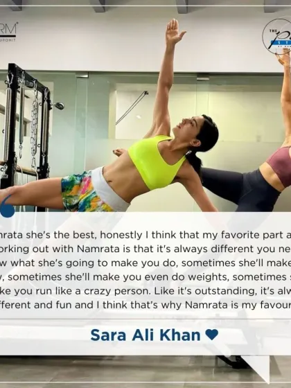 Sara Ali Khan shares why Namrata is her favorite trainer. She loves that every workout is different and fun, whether it's flowing through Pilates moves, lifting weights, or even running.