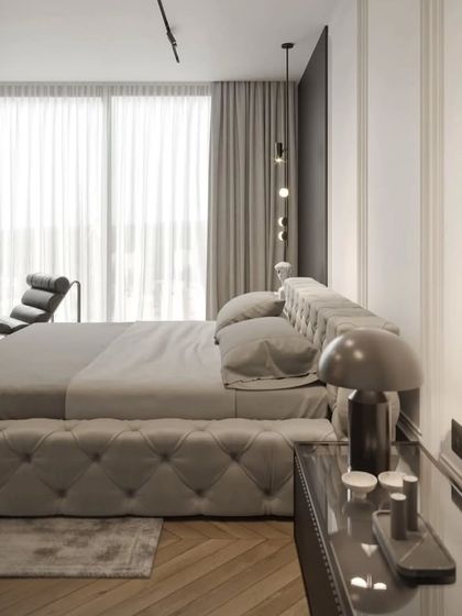 This angle shows the contrast between the dark accent wall and the classic white paneled walls, creating a balanced and sophisticated design.