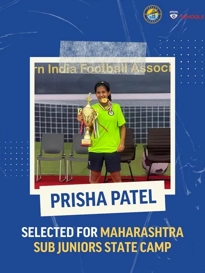 Celebrating Prisha Patel's selection for the Maharashtra Sub Juniors State Camp. Her hard work and consistent performance in training and matches have earned her this opportunity.