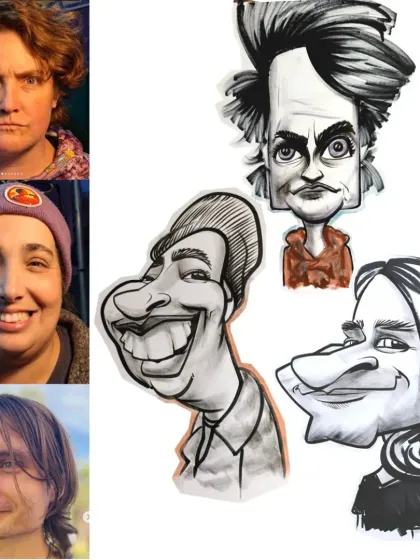 A collection of caricature studies from reference photos. This shows how I can capture a wide variety of faces and expressions.