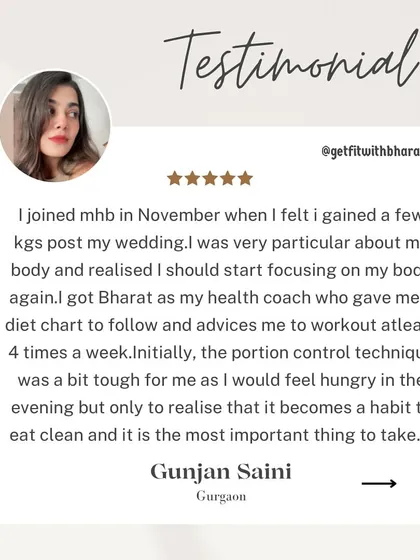 Gunjan joined post-wedding to get back on track. The portion control technique was tough initially but became a habit.