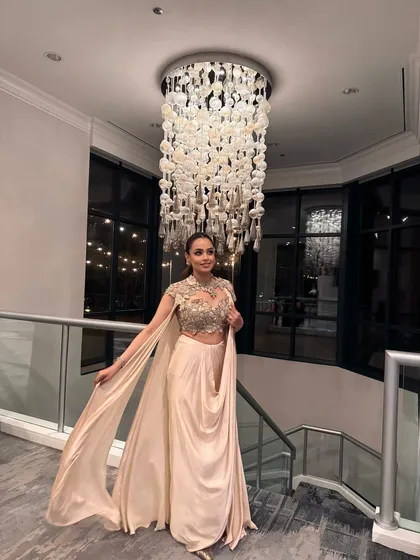 Another shot of my reception look, showing the beautiful drape of the gown and the elegant hair and makeup.