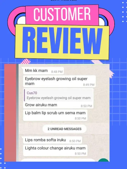 "Eyebrow eyelash growing oil super mam." Great feedback for my growth oil, lip balm, and lip scrub. It's wonderful to see results for lips and brows too.