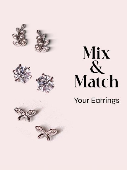Mix, match, and make a statement with these versatile silver studs, including leaf, solitaire, and dragonfly designs.