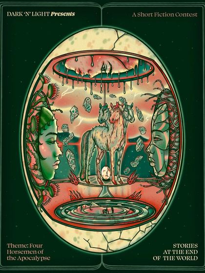 The promotional poster I designed for the 'Stories at the End of the World' short fiction contest, hosted by Dark n Light zine.