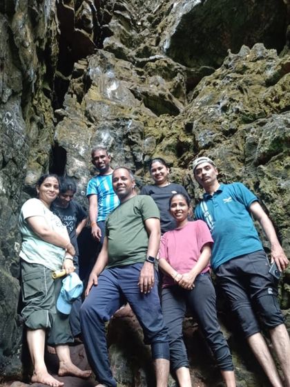 Another group photo inside a large cave chamber. We always ensure safety with proper guidance and equipment.