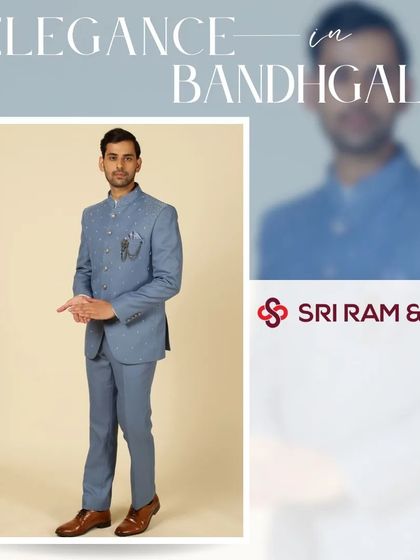 Elegance in Bandhgala. This image showcases the sharp tailoring and modern fit of our pastel blue Bandhgala suit, a perfect choice for a summer event.