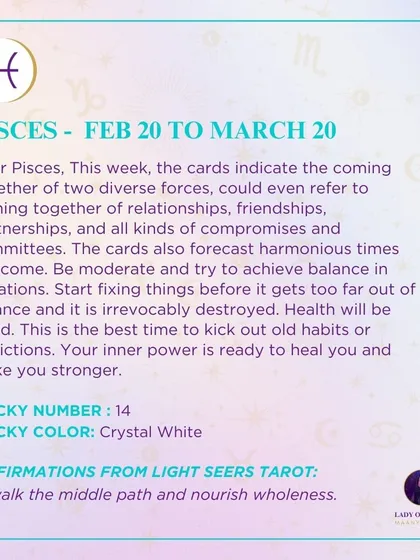 A weekly tarot forecast for Pisces. The cards indicate the coming together of two diverse forces, which could refer to partnerships and all kinds of compromises.