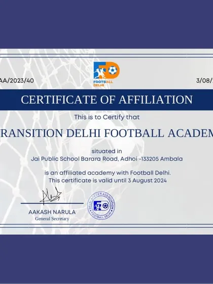 We are proud to be an officially affiliated academy with Football Delhi. This certificate is a testament to our professional standards and ensures our players have a recognized and legitimate platform to advance their careers.