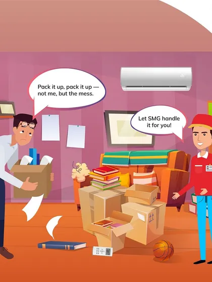 Feeling overwhelmed by the mess? Let my SMG Buddy handle it for you. I'll pack it up and store it securely, so you don't have to stress.