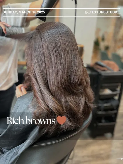 Rich browns are always a good idea. This look is all about deep, glossy color that looks healthy and luxurious.