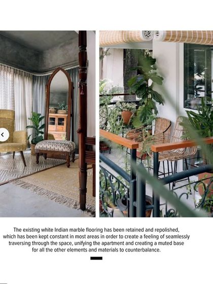 Another page from our feature in Architecture+Design, detailing the material choices like Indian marble flooring and the creation of a muted base for the home's decor.