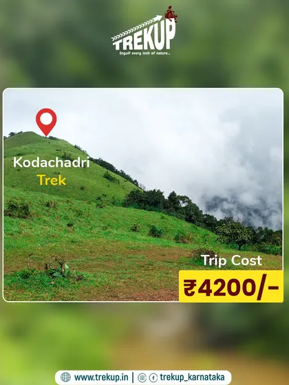 Our Kodachadri trek package, priced at just ₹4200. This graphic shows the stunning destination and the incredible value we offer for a complete weekend adventure.