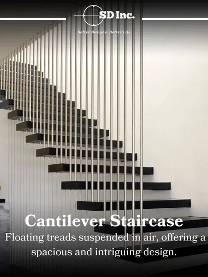 A cantilever staircase with floating treads that appear suspended in air. This minimalist and intriguing design creates a sense of spaciousness and adds a sculptural element to the interior.