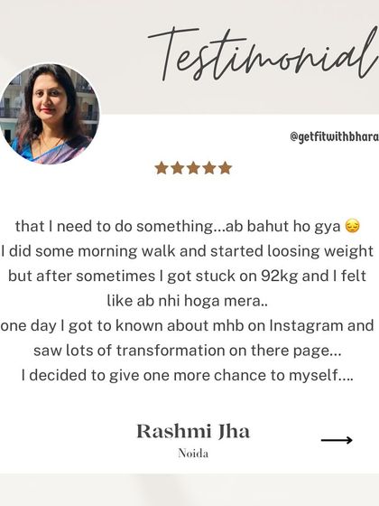 Rashmi was stuck at 92kg and felt it was impossible. I'm so glad she gave herself one more chance with me and saw incredible results.