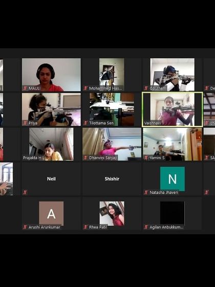 A grid view of one of our popular online group sessions, fostering a sense of community and shared purpose even when our athletes are training from home.