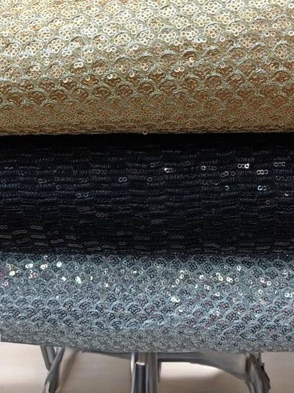 Sequins in all shades. I source a variety of sequin fabrics to create glamorous blouses, dresses, and jackets for your partywear needs.
