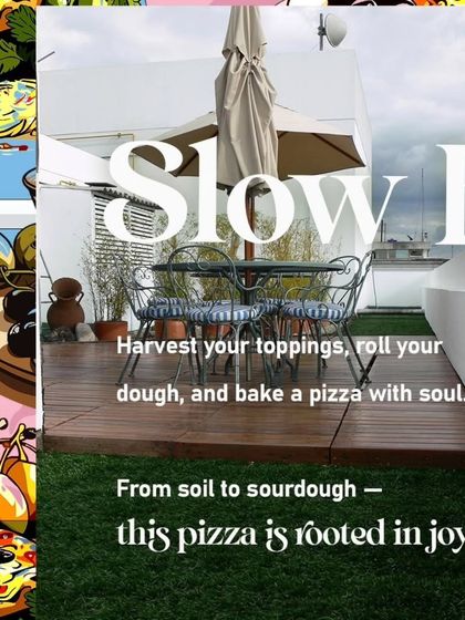 "From soil to sourdough, this pizza is rooted in joy." A poster highlighting the slow food aspect of our pizza making workshop.