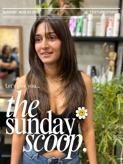A great haircut is the star of the show. This client is rocking a fresh cut with long layers and a face-framing fringe that perfectly complements her features.