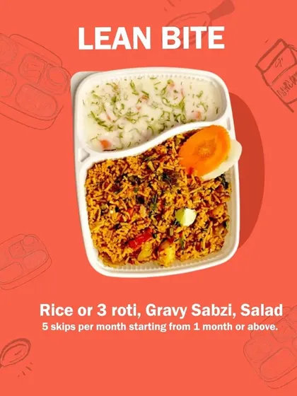For those looking for a lighter option, our Lean Bite plan is perfect. It comes with Rice or 3 Rotis, a Gravy Sabzi, and Salad, giving you a nutritious meal that isn't too heavy.