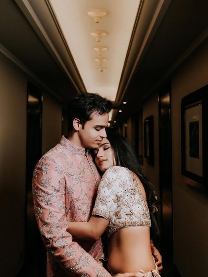 An intimate and romantic portrait from the engagement shoot. The bride's makeup looks flawless and soft.