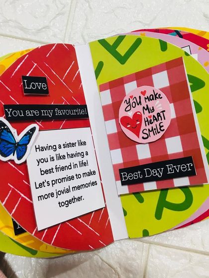 This page includes space for a written message alongside cute stickers, perfect for sharing memories with a sister.