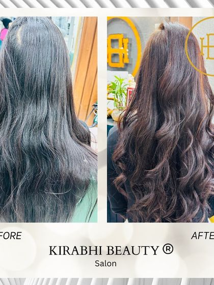 A beautiful transformation from dull and shapeless to vibrant and bouncy. This before and after shows how a good treatment and styling can completely change the texture and appearance of your hair.