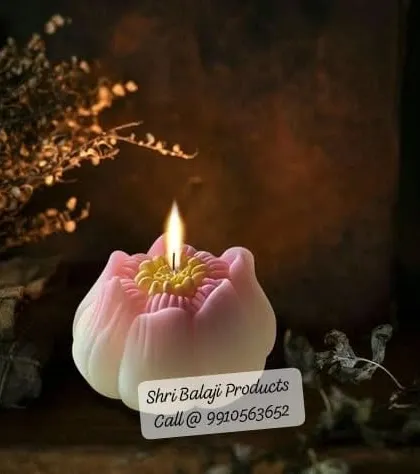 Imagine creating a moment of peace like this. This beautifully detailed lotus candle, glowing warmly, was made using one of my floral silicone molds. I provide the supplies so you can craft the ambiance.