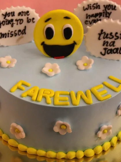 Goodbyes can be sweet too. This custom farewell cake includes a fun "Tussi na Jaao" message, adding a personal and lighthearted touch to an office departure party.