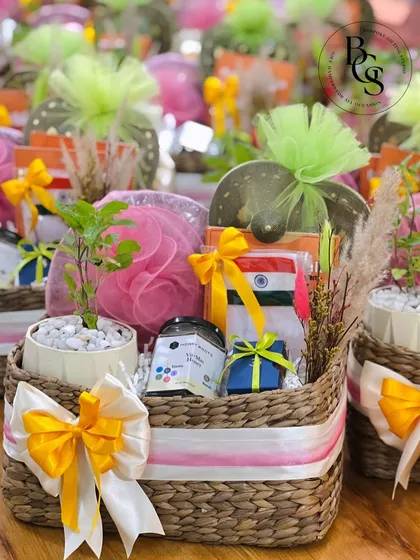 A vibrant hamper themed for a patriotic event, featuring the Indian tricolor. This shows my ability to customize gifts for any theme, reflecting the client's specific needs and the spirit of the occasion.