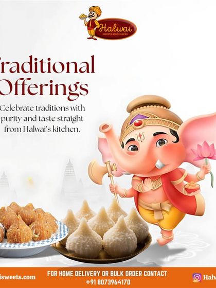 Traditional offerings for Ganesh Chaturthi. Celebrate with purity and taste straight from our kitchen, featuring different varieties of modaks perfect for your puja.