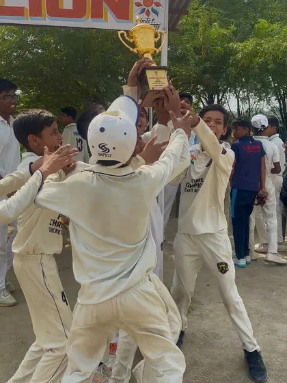 The moment of victory. The FCCA Panthers team celebrating their win in the Summer Cricket Cup final.