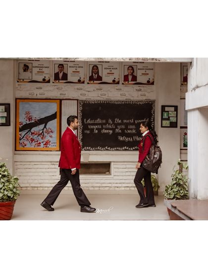 Walking down the school corridor, hand in hand. This shot recreates the feeling of young love and the journey they've taken since.