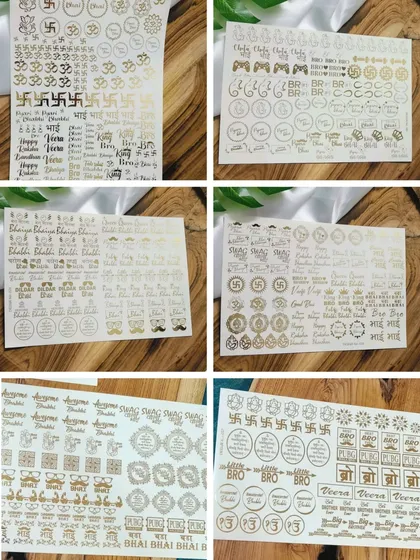 Our gold foil Rakhi stickers are perfect for adding a professional and festive touch to your handmade resin rakhis. The sheets include various designs and greetings for the occasion.