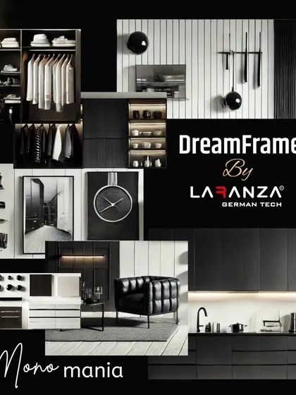 This "Mono Mania" DreamFrames mood board is for a minimal, bold, and effortlessly sophisticated aesthetic. It's about clean lines and high contrast.