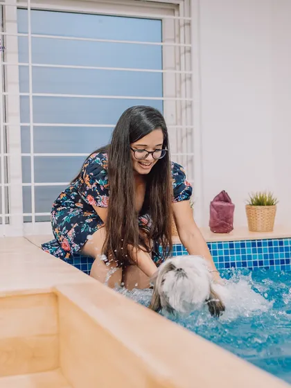 For our water-loving guests, we offer private swim sessions as a special add-on. It's a fantastic way for dogs to exercise, cool off, and have a splash of fun in a safe and clean environment.